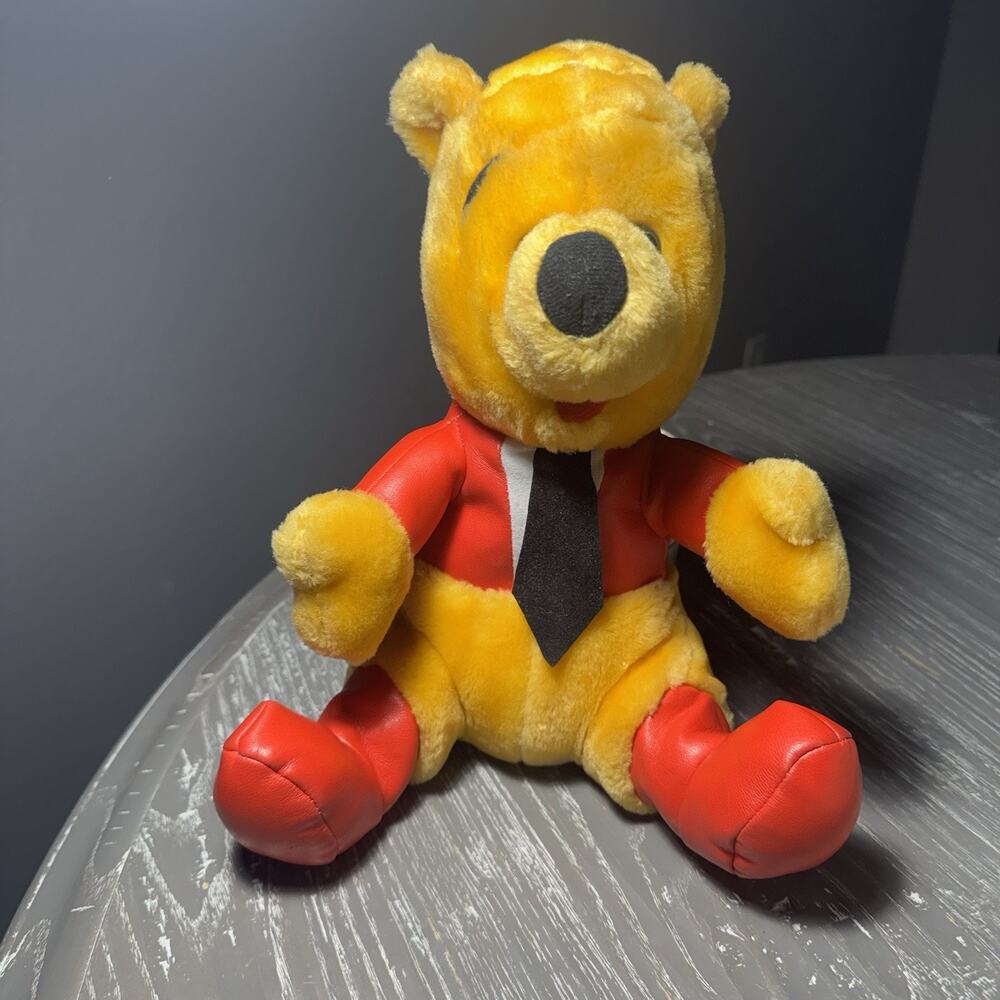 Vintage Winnie The Pooh Plush Shoe Tie Red Leather Suite Disney Collectable Rare